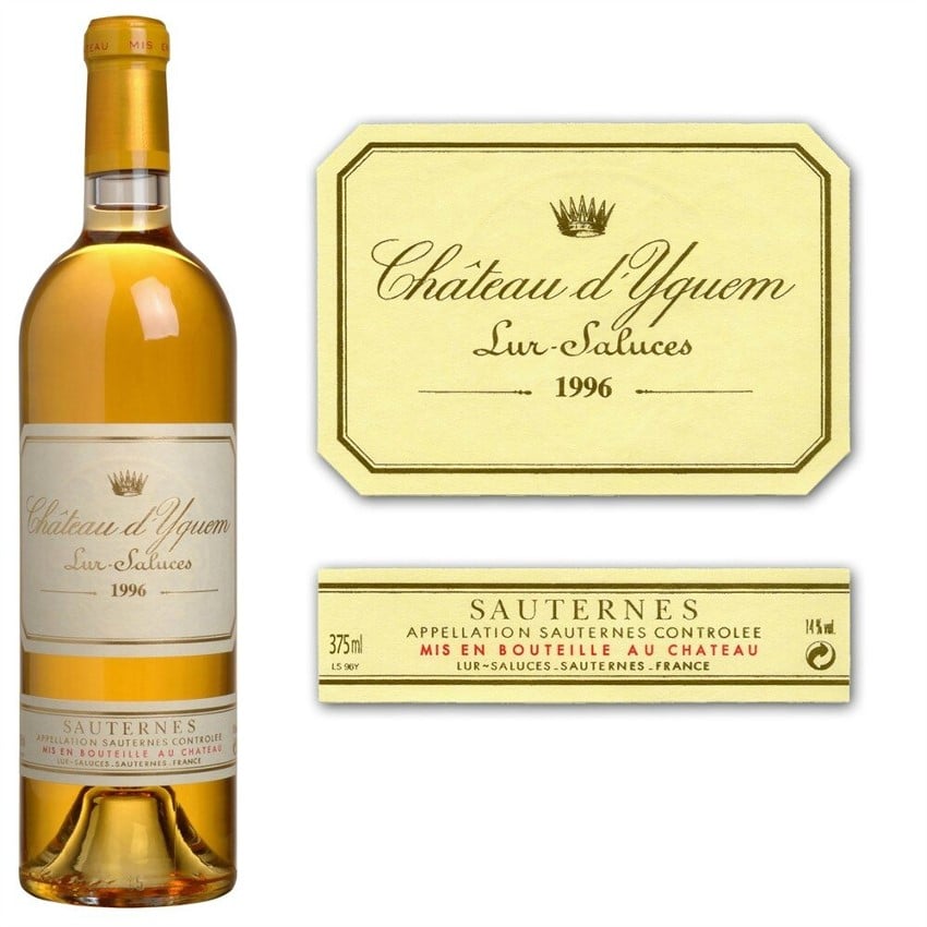 Eticheta și eticheta din spate a unei sticle de Château d'Yquem - Lur-Saluces