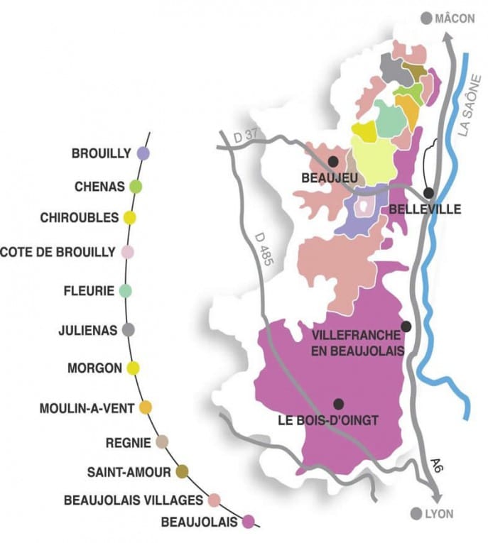 Mapa ng ubasan ng Beaujolais