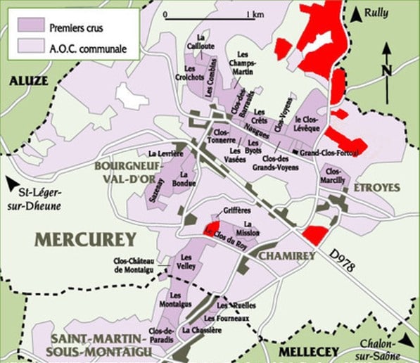 Mapa ng ubasan ng Mercurey