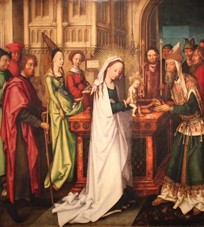 Candlemas ni Hans Holbein the Elder, Presentation of Jesus in the Temple, oil on wood, 1501 (Hamburger Kunsthalle, Hamburg)