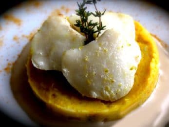 Joues de légine et écrasée de pomme de terre au curry