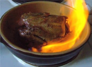 Palombe flambée au cognac