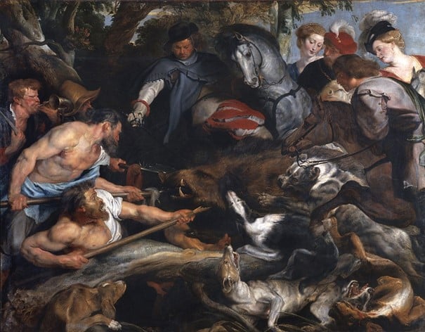 Vânătoarea de mistreți de pictorul olandez Pierre Paul Rubens (circa 1615)