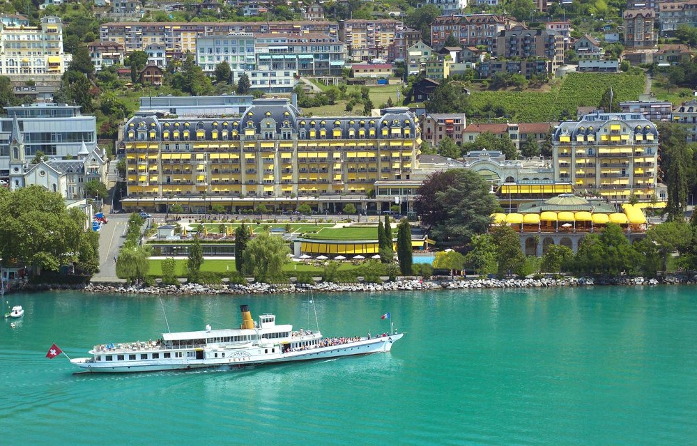 View of the lake from the Fairemont Le Montreux Palace hotel