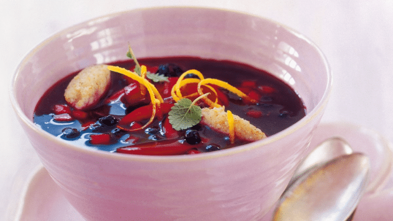 Kaltschale with red fruits and red wine