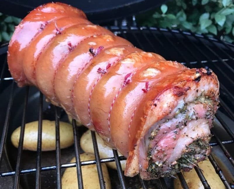 Cooking the porchetta