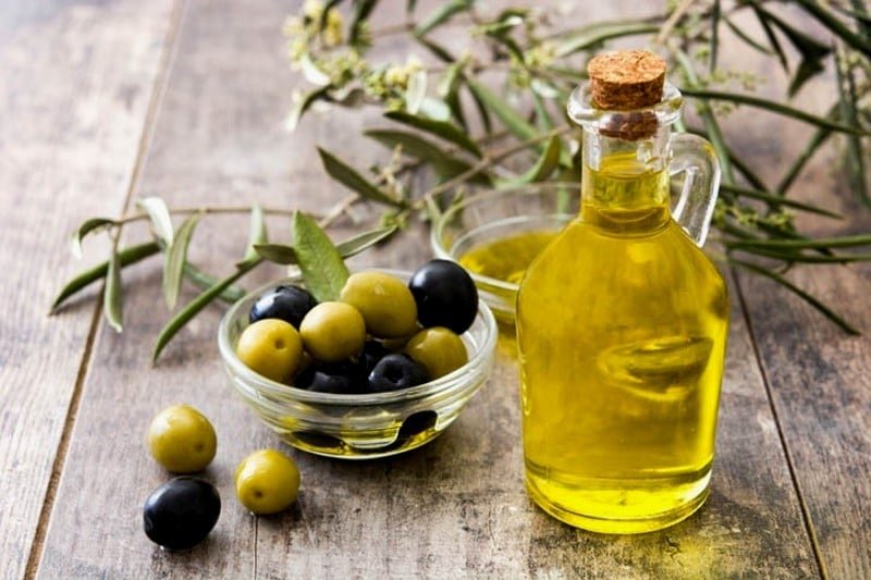 Greek olives at olive oil