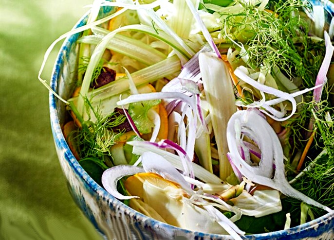 Chiffonnade de légumes printaniers