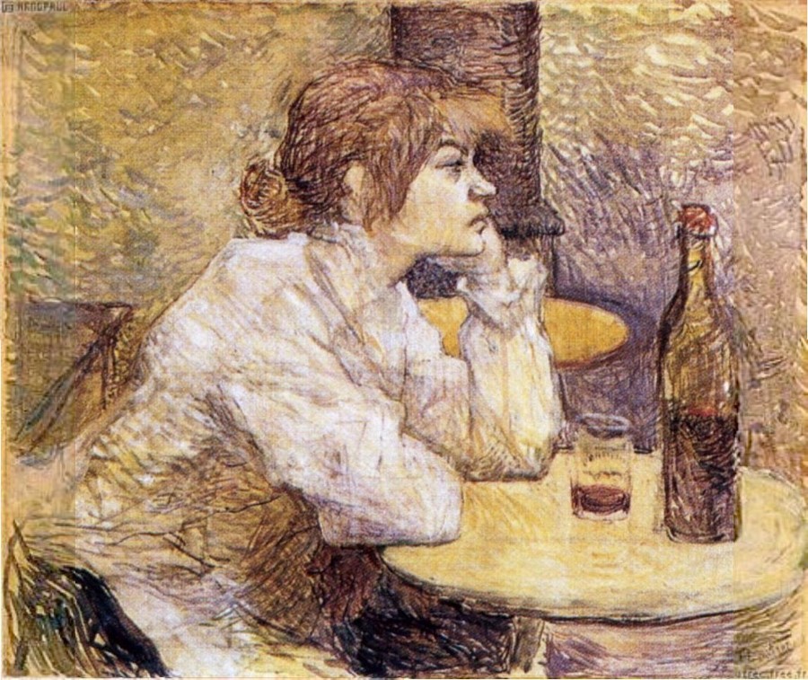 Hangover by Henri de Toulouse-Lautrec representing Suzanne Valadon painted in 1888