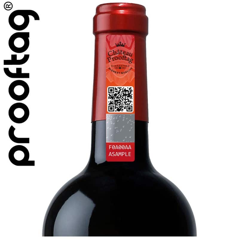 Código de bolha da Prooftag em uma garrafa de vinho