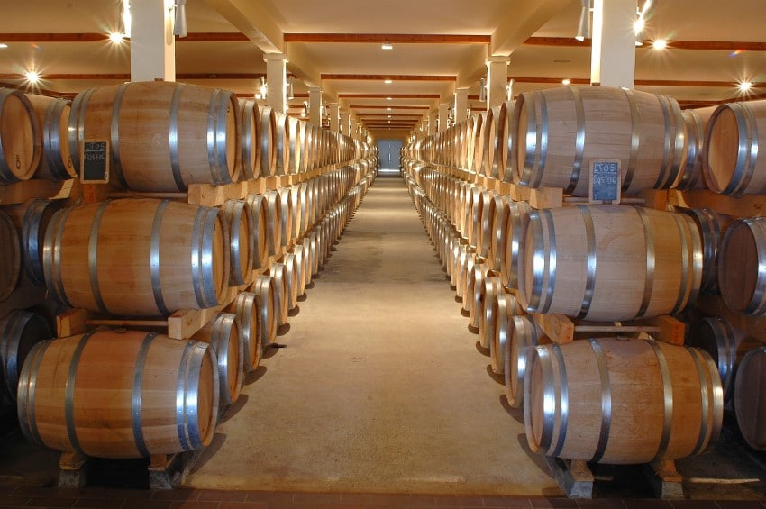 Barrels in a wine cellar