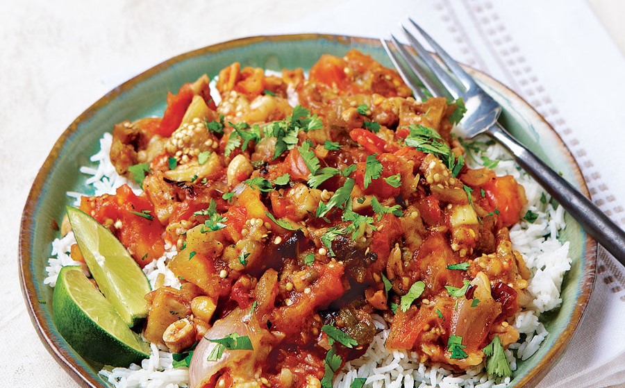 Eggplant bharta with white rice