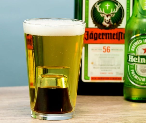 U-boat cocktail with blond beer and Jägermeister