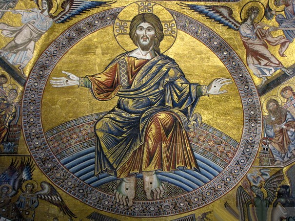Jésus Christ rédempteur sur le plafond du baptistère Saint Jean-Baptiste à Florence, Italie (XIIIe-XIVe siècles)