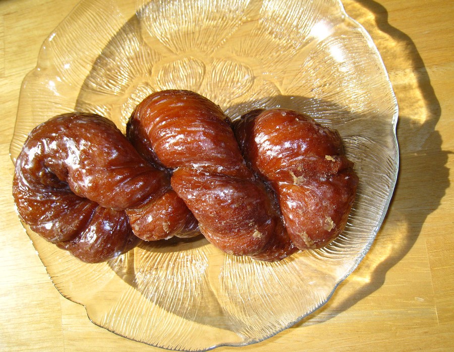 Cruller, cinnamon twist donut