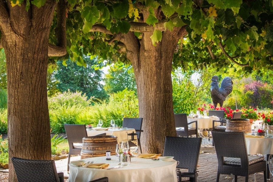 La terrasse du restaurant Le Coq hardi &agrave; Pouilly-sur-Loire