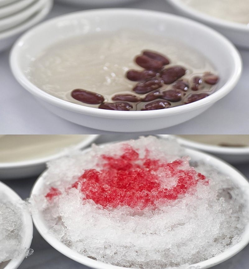 O-aew, with o-aew jelly and red beans served with crushed ice and syrup