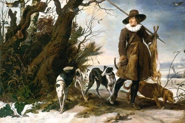 Ein Jäger in einer Winterlandschaft des niederländischen Malers Jan Vildens (1624)