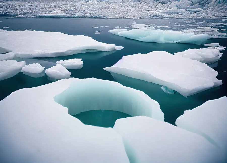 Rivière de l'Antarctique charriant de la glace