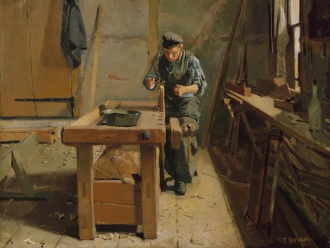 Le menuisier à l’atelier du peintre suisse Ferdinand Hodler vers 1879